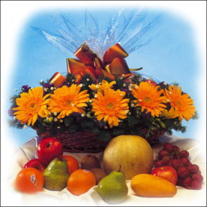 sepette gerbera ve meyvalar   Ankara Eryaman �i�ek sat��� �i�ek sipari�i 
