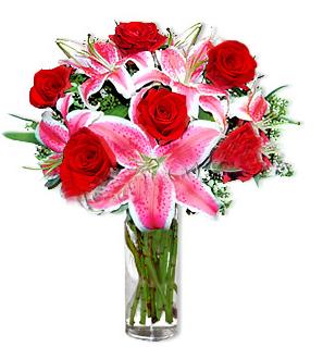  Eryaman online �i�ek�i , �i�ek sipari�i  1 dal cazablanca ve 6 k�rm�z� g�l �i�e�i
