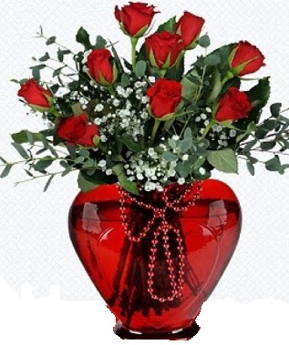 Kalp cam mika i�inde 9 adet k�rm�z� g�l  Eryaman �i�ek�i  �i�ek , �i�ek�i , �i�ek�ilik 
