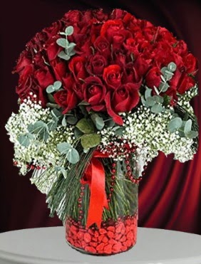 Cam vazoda 51 adet g�l s�z ni�an �i�e�i  Eryamandaki �i�ek�iler kaliteli taze ve ucuz �i�ekler 