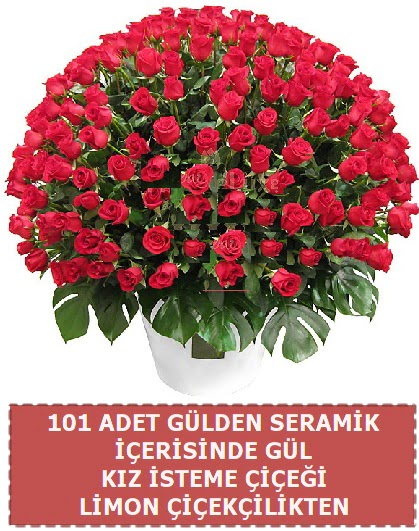 Seramik vazoda 101 g�l k�z isteme �i�e�i  Eryamandaki �i�ek�iler kaliteli taze ve ucuz �i�ekler 
