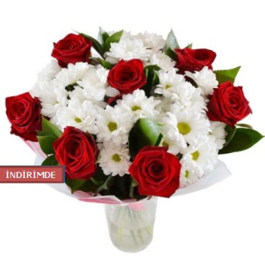 7 k�rm�z� g�l ve 1 demet krizantem  Ankara Eryaman yurti�i ve yurtd��� �i�ek sipari�i 