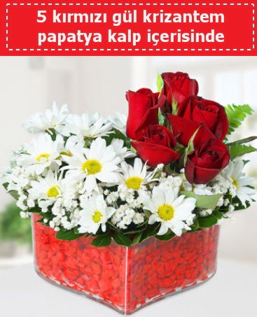 mika kalp i�erisinde 5 k�rm�z� g�l papatya  Eryamandaki �i�ek�iler kaliteli taze ve ucuz �i�ekler 