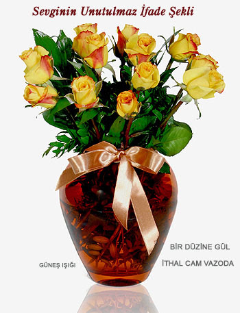  Eryaman �i�ek�i  �i�ek , �i�ek�i , �i�ek�ilik  mika yada Cam vazoda 12 adet sari g�l