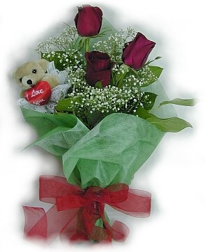 3 adet g�l ve k���k ayicik buketi  Eryaman �i�ek g�nder �i�ek servisi , �i�ek�i adresleri 