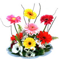  Eryaman �i�ek g�nderme online �i�ek�i  camda gerbera ve mis kokulu kir �i�ekleri 