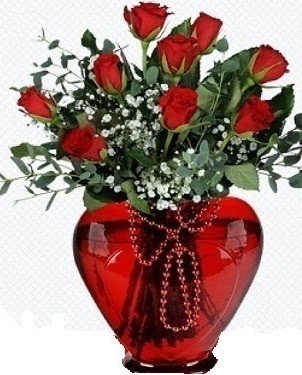 Kalp cam mika i�inde 9 adet k�rm�z� g�l  Eryaman �i�ek�i  �i�ek , �i�ek�i , �i�ek�ilik 