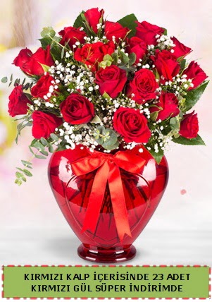 K�rm�z� kalp i�erisinde 23 adet k�rm�z� g�l  Eryaman �i�ek g�nderme sitemiz g�venlidir 