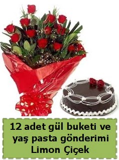 12 adet k�rm�z� g�l buketi ve ya� pasta  Ankara Eryaman yurti�i ve yurtd��� �i�ek sipari�i 