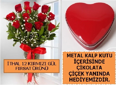 12 adet k�rm�z� g�l ve kalp kutuda �ikolata  Eryaman �i�ek g�venli kaliteli h�zl� �i�ek 