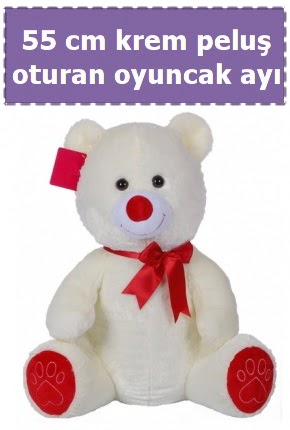 55 cm krem orta boy oturan pelu� ay�  Ankara Eryaman �i�ek yolla 