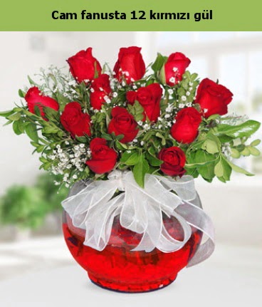 Cam i�erisinde 12 adet k�rm�z� g�l  Eryaman �i�ek�i  �i�ek , �i�ek�i , �i�ek�ilik 