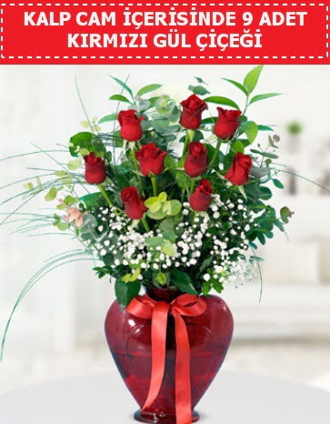 K�rm�z� kalp camda 9 k�rm�z� g�l  Eryaman �i�ek g�nderme sitemiz g�venlidir 
