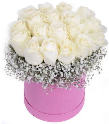 Renkli kutuda 19 adet beyaz g�l  Eryaman �i�ek�i  �i�ek , �i�ek�i , �i�ek�ilik 