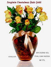  Eryaman �i�ek�i  �i�ek , �i�ek�i , �i�ek�ilik  mika yada Cam vazoda 12 adet sari g�l